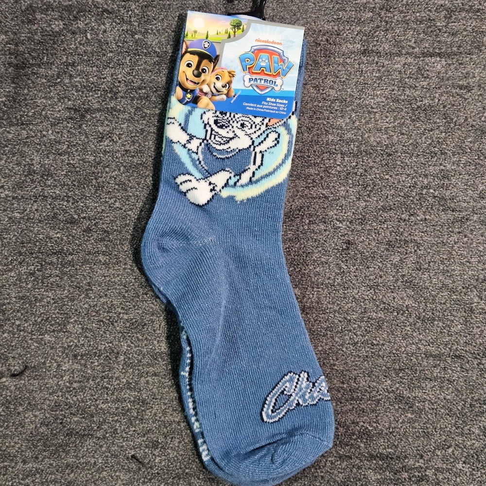 Paw Patrol Kids Crew Socks Chase Blue Graphic Shoe Size 10-4 Nickelodeon NEW